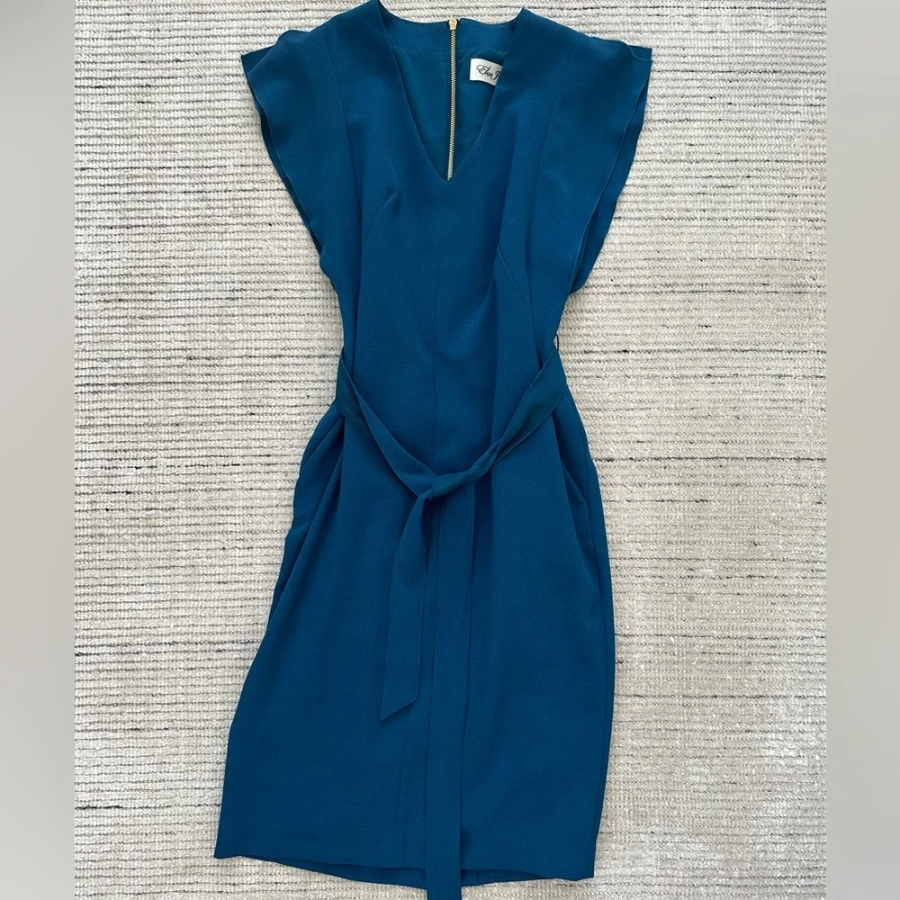 Eliza J Ruffle Dress in Teal Blue - Picture 3 of 3